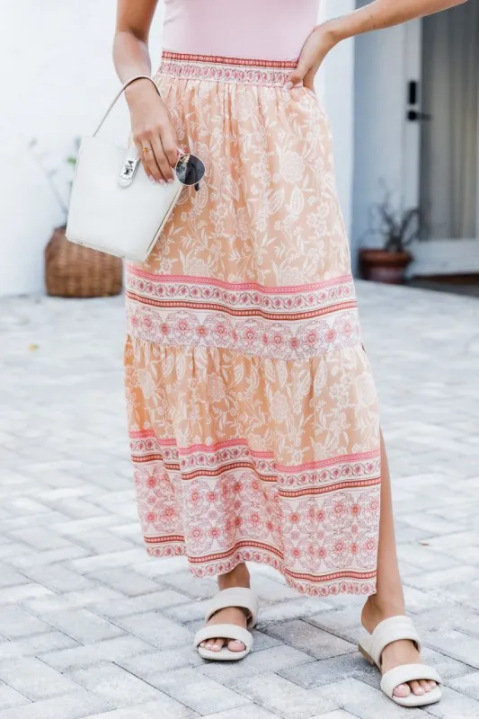 Someday Yellow Printed Maxi Skirt sold by Pink Lily
