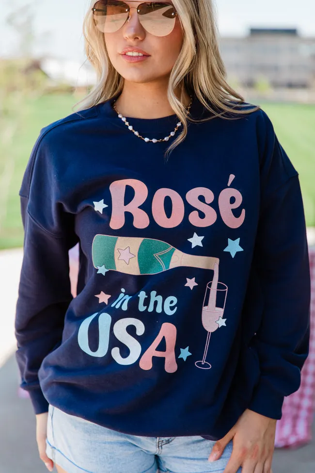 Rose' In The USA Navy Oversized Graphic Sweatshirt sold by Pink Lily