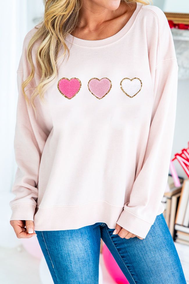 Hearts Pale Pink Chenille Patch Graphic Sweatshirt FINAL SALE sold by Pink Lily product image thumbnail 3