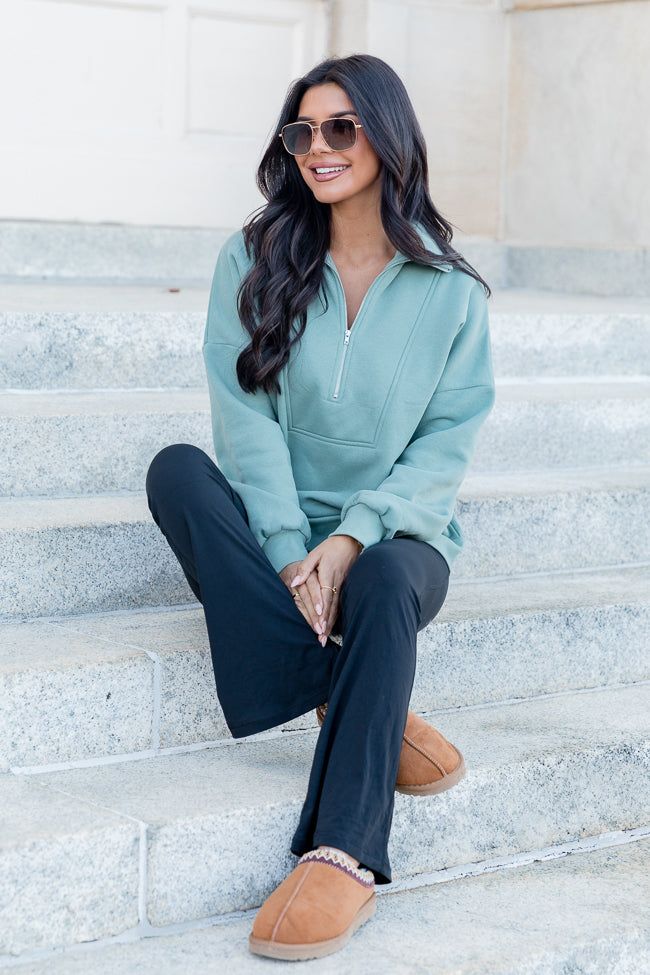 Girl On The Go Sage Green Oversized Quarter Zip Pullover sold by Pink Lily product image thumbnail 2