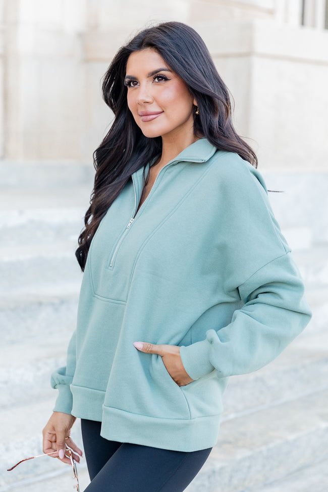 Girl On The Go Sage Green Oversized Quarter Zip Pullover sold by Pink Lily product image thumbnail 5