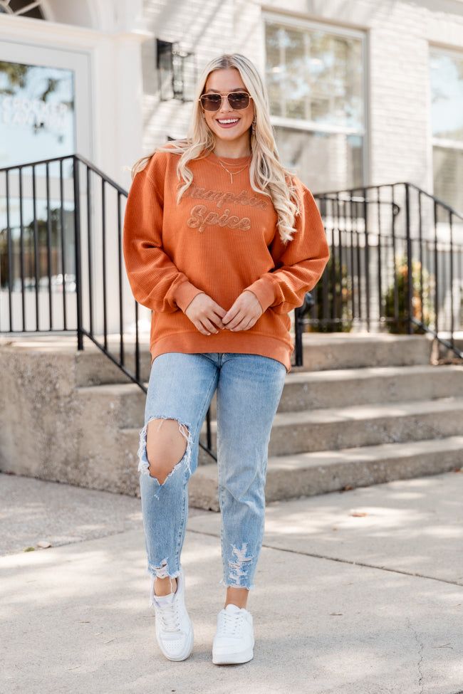 Pumpkin Spice Script Chenille Patch Rust Corded Graphic Sweatshirt FINAL SALE sold by Pink Lily product image thumbnail 2