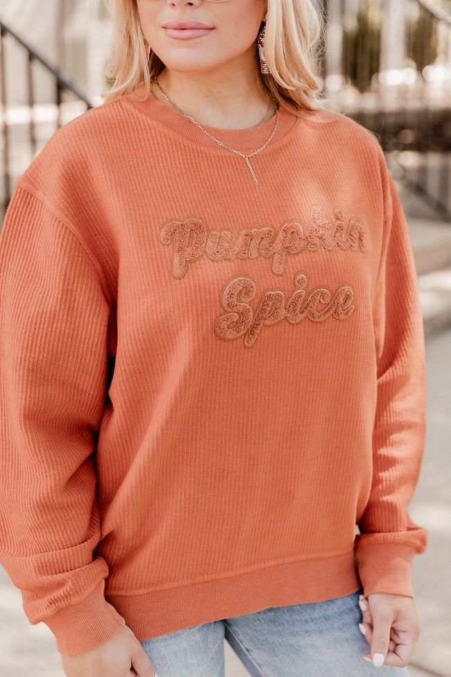 Pumpkin Spice Script Chenille Patch Rust Corded Graphic Sweatshirt FINAL SALE sold by Pink Lily product image thumbnail 4