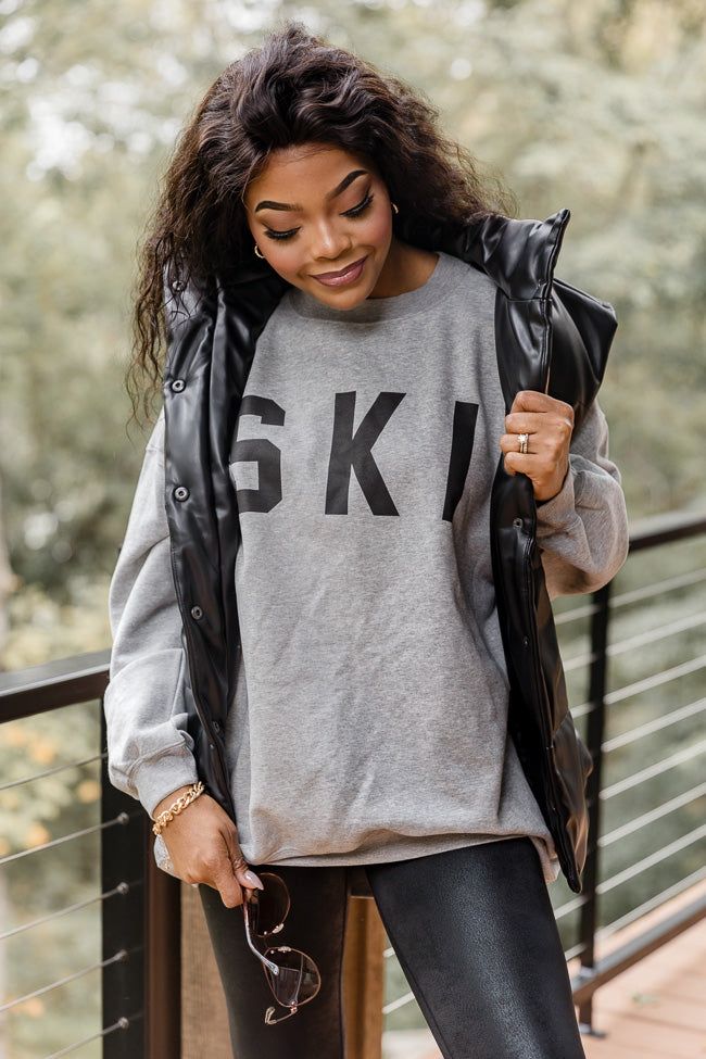 Ski Block Grey Oversized Graphic Sweatshirt sold by Pink Lily