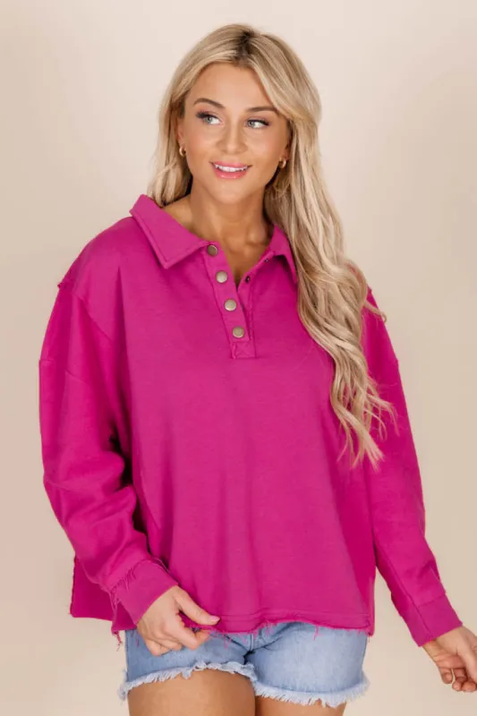 All You Can See Magenta Raw Hem Pullover FINAL SALE sold by Pink Lily