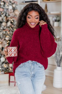 Never Replace You Wine Fuzzy Oversized Turtleneck Sweater FINAL SALE sold by Pink Lily