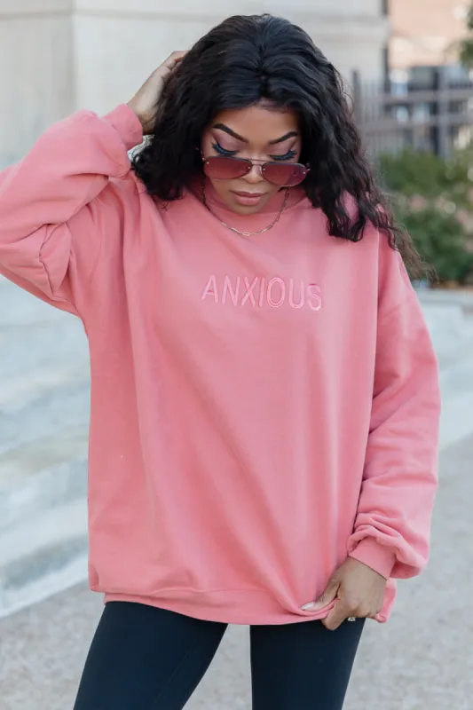 Anxious Embroidered Brick Oversized Sweatshirt FINAL SALE sold by Pink Lily