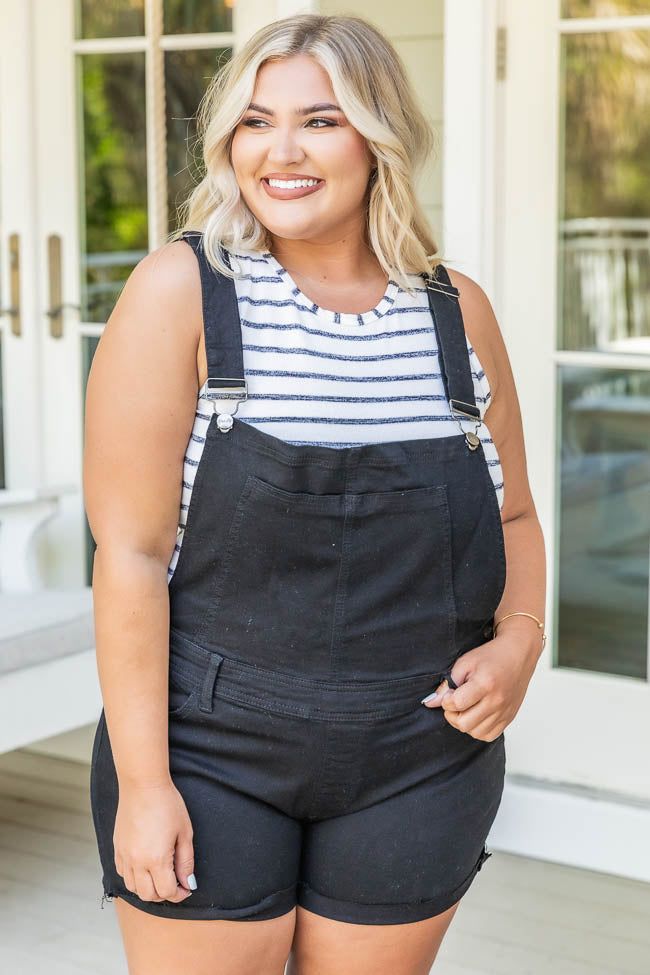 Flower Picking Black Denim Overall Shorts FINAL SALE sold by Pink Lily product image thumbnail 5