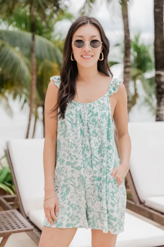 Romance Awaits Sage Floral Romper FINAL SALE sold by Pink Lily