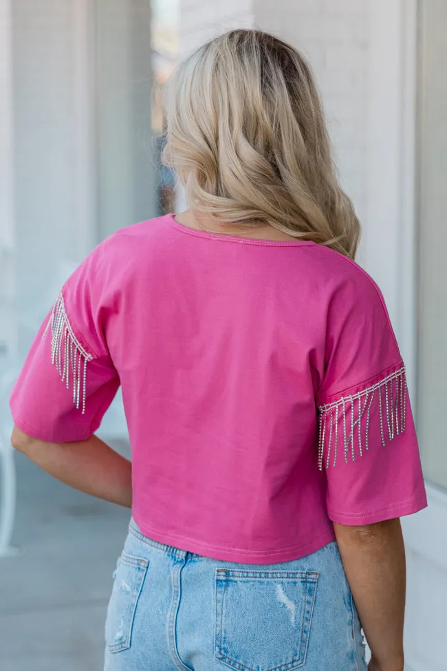 Hold On Loosely Pink Rhinestone Shoulder Detail T-Shirt FINAL SALE sold by Pink Lily product image thumbnail 4