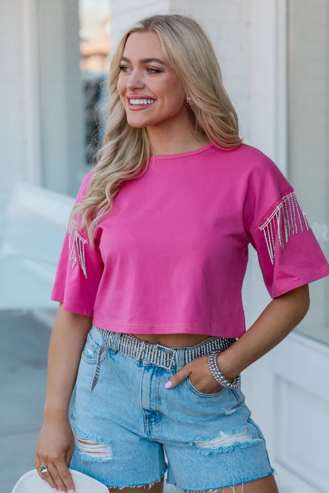 Hold On Loosely Pink Rhinestone Shoulder Detail T-Shirt FINAL SALE sold by Pink Lily product image thumbnail 2