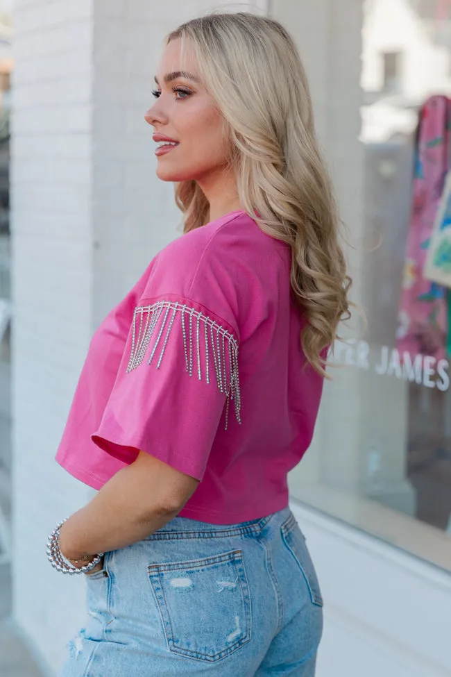 Hold On Loosely Pink Rhinestone Shoulder Detail T-Shirt FINAL SALE sold by Pink Lily product image thumbnail 3