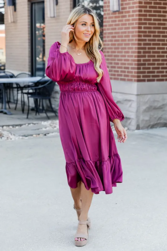 Longing For More Magenta Satin Midi Dress FINAL SALE sold by Pink Lily