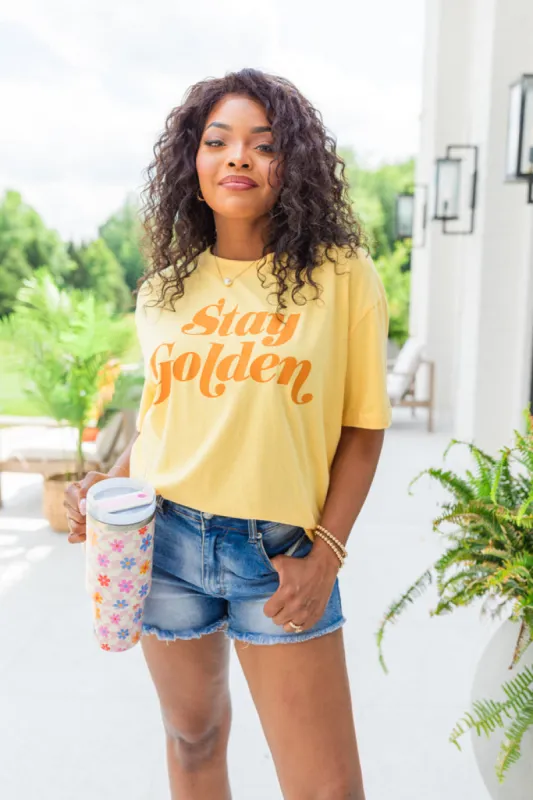 Stay Golden Yellow Oversized Graphic Tee sold by Pink Lily