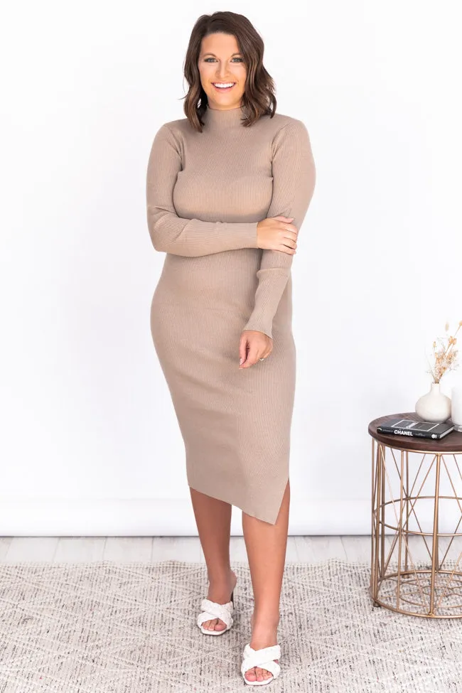 Any Other Night Taupe Mock Neck Ribbed Midi Dress FINAL SALE sold by Pink Lily product image thumbnail 4