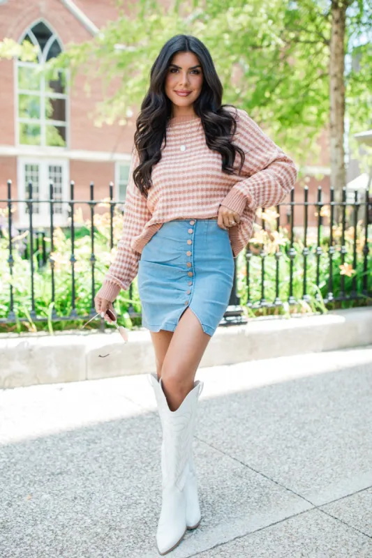 Midnight Dreams Tan And Brown Striped Sweater FINAL SALE sold by Pink Lily