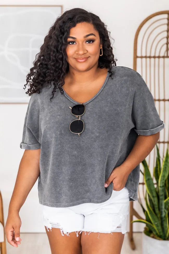 Rocker Lifestyle Charcoal Acid Wash V-Neck Tee FINAL SALE sold by Pink Lily