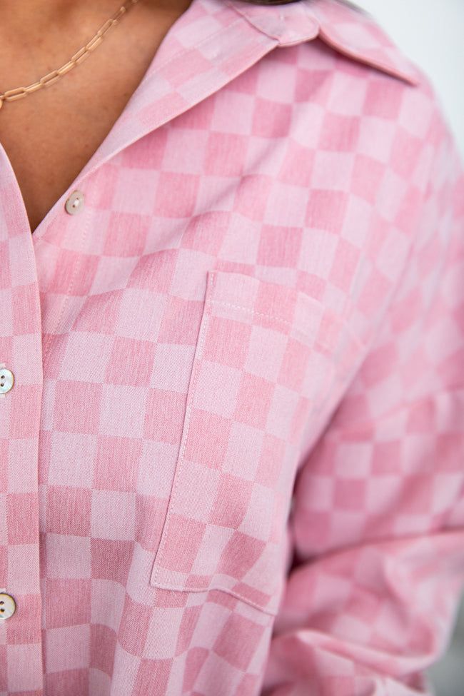 Put You In Check Pink Checkered Button Front Shirt FINAL SALE sold by Pink Lily product image thumbnail 3