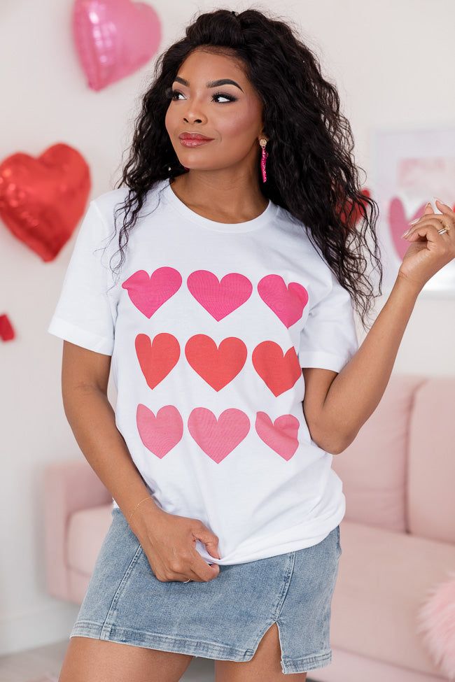 Hearts Multi White Bella Canvas Graphic Tee sold by Pink Lily