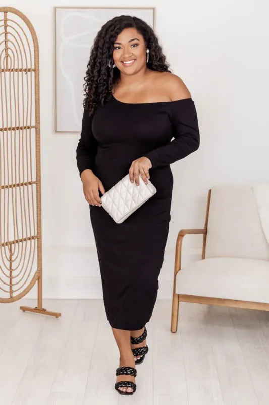 New Attraction Black Off The Shoulder Midi Dress FINAL SALE sold by Pink Lily