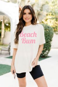 Beach Bum Ivory Oversized Graphic Tee sold by Pink Lily