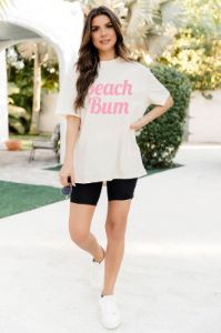 Beach Bum Ivory Oversized Graphic Tee sold by Pink Lily