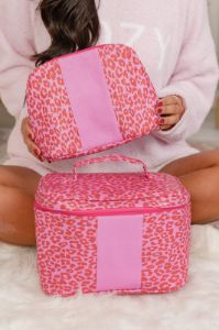 Rare Love Red And Pink Leopard Print Makeup Bag Set FINAL SALE sold by Pink Lily