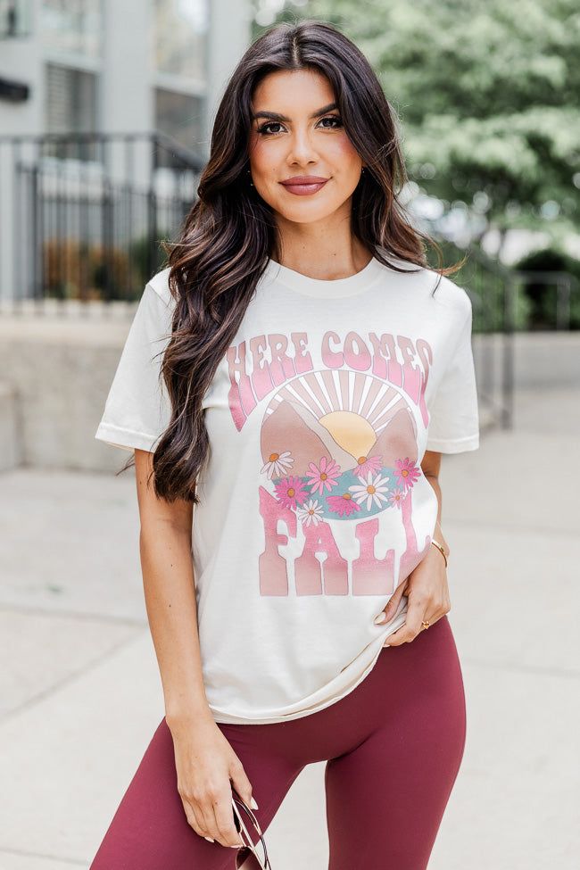 Here Comes Fall Ivory Oversized Graphic Tee sold by Pink Lily