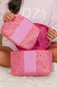Rare Love Red And Pink Leopard Print Makeup Bag Set FINAL SALE sold by Pink Lily
