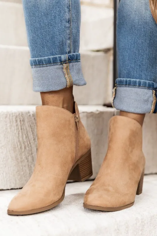 Topanga Beige Suede Heel Bootie FINAL SALE sold by Pink Lily