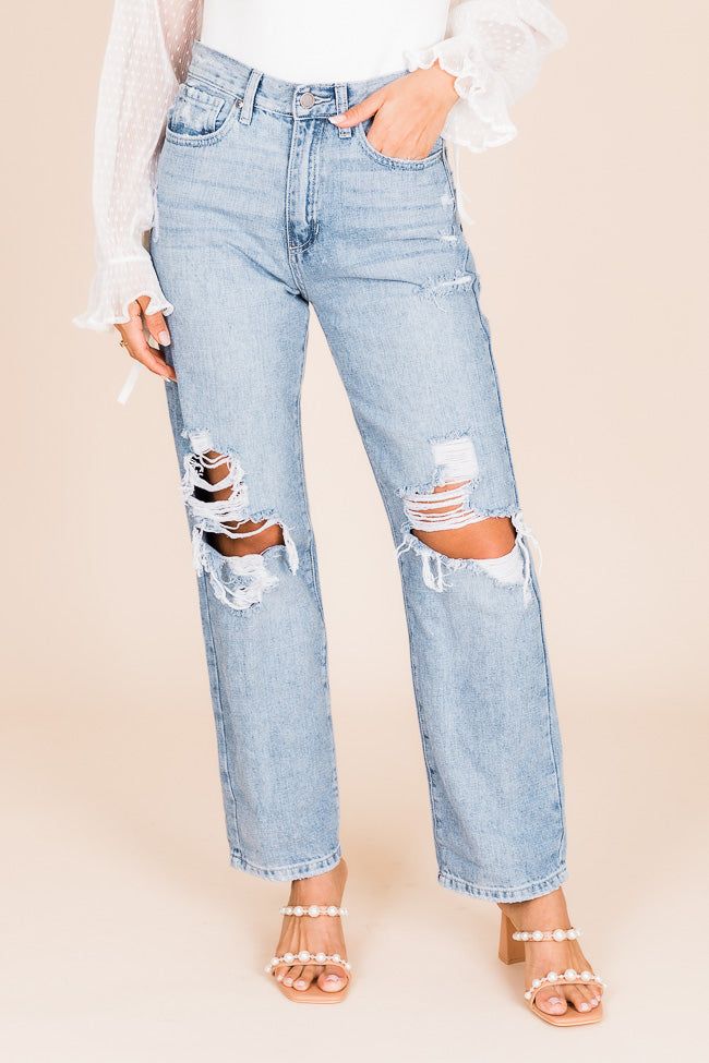Cameron Light Wash High Rise Distressed Dad Jeans FINAL SALE sold by Pink Lily