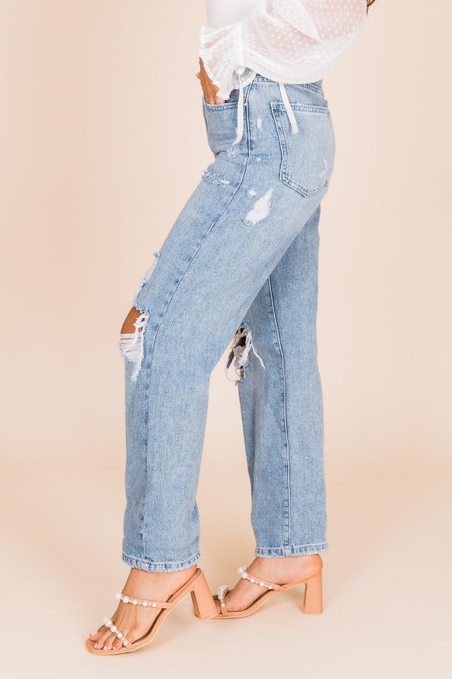 Cameron Light Wash High Rise Distressed Dad Jeans FINAL SALE sold by Pink Lily product image thumbnail 4