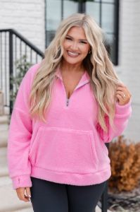 It Starts Now Pink Sherpa Quarter Zip Pullover FINAL SALE sold by Pink Lily