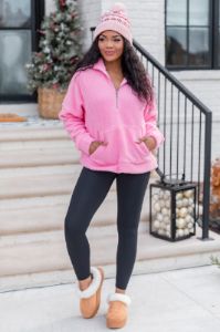 It Starts Now Pink Sherpa Quarter Zip Pullover FINAL SALE sold by Pink Lily