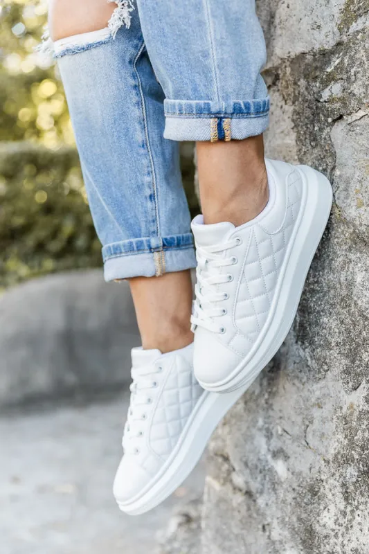 Sarah White Quilted Leather Sneakers FINAL SALE sold by Pink Lily