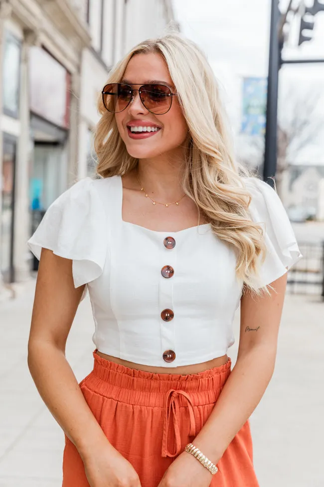 Out With Style Ivory Button Front Linen Crop Top FINAL SALE sold by Pink Lily