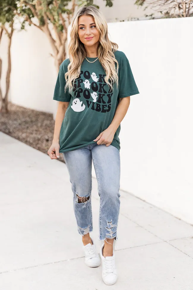 Spooky Vibes Ghost Dark Green Graphic Tee DOORBUSTER sold by Pink Lily product image thumbnail 2