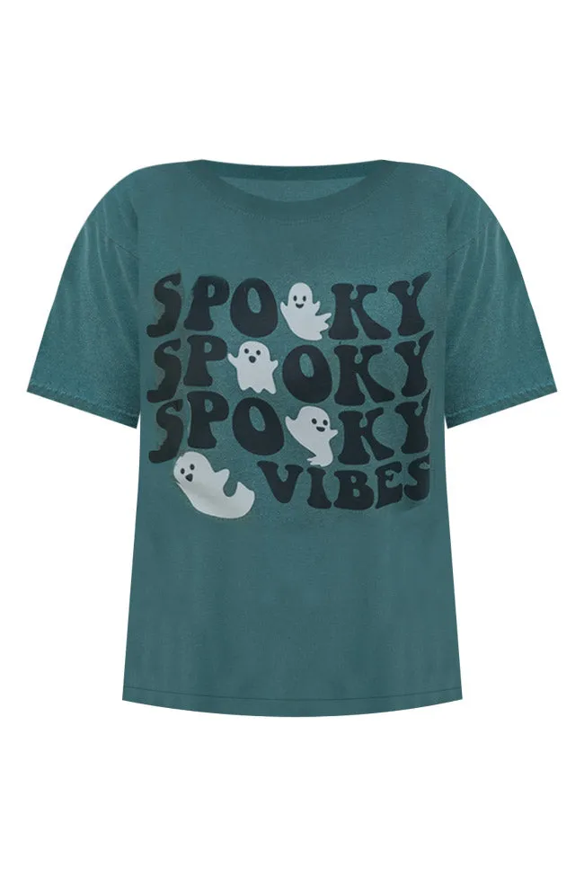 Spooky Vibes Ghost Dark Green Graphic Tee DOORBUSTER sold by Pink Lily product image thumbnail 5