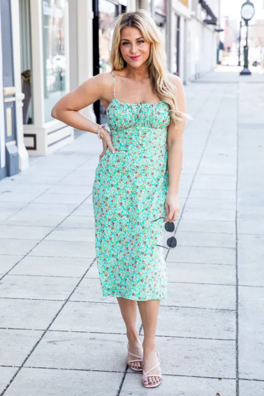 Moving On Green Floral Midi Dress FINAL SALE sold by Pink Lily