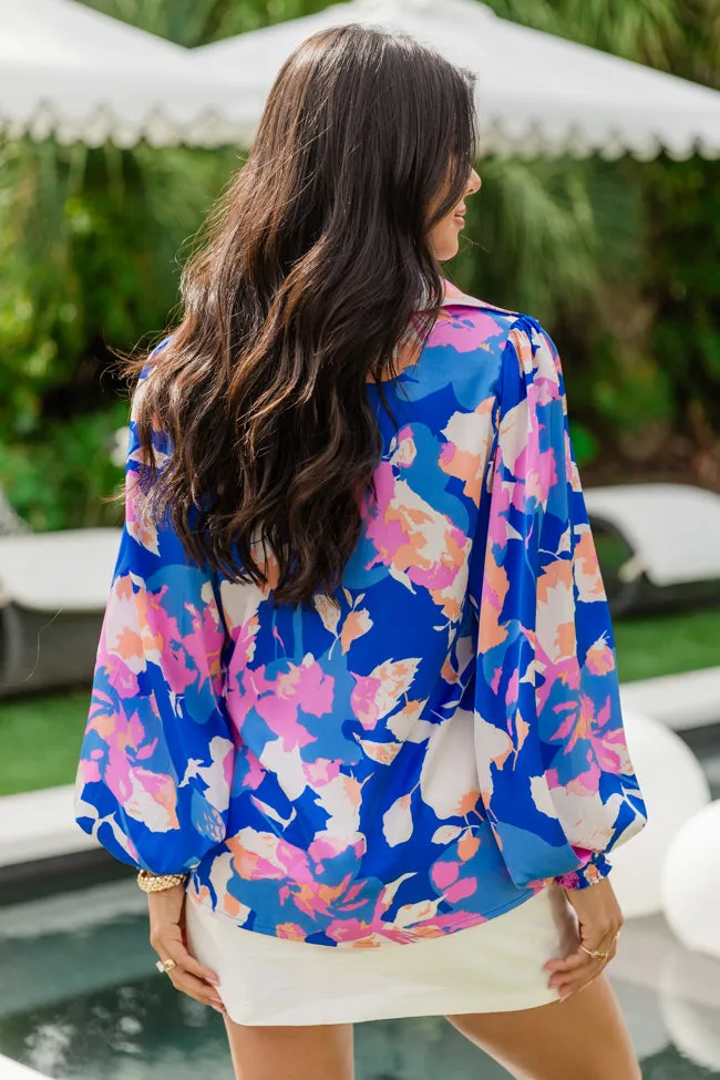 I've Been Waiting Blue Floral Satin Button Front Blouse sold by Pink Lily product image thumbnail 4