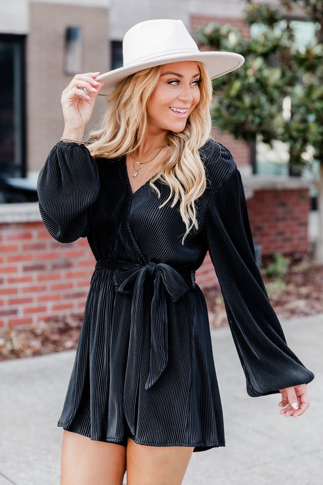 Make You Wanna Stay Black Plisse Belted Romper sold by Pink Lily product image thumbnail 2