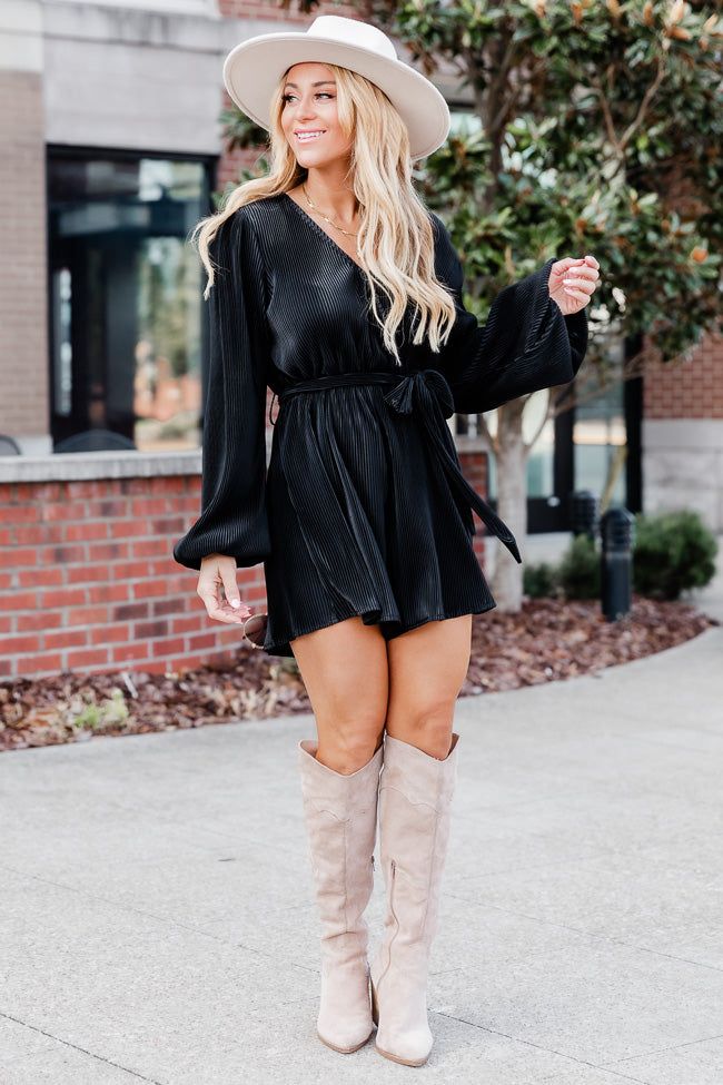 Make You Wanna Stay Black Plisse Belted Romper sold by Pink Lily product image thumbnail 3