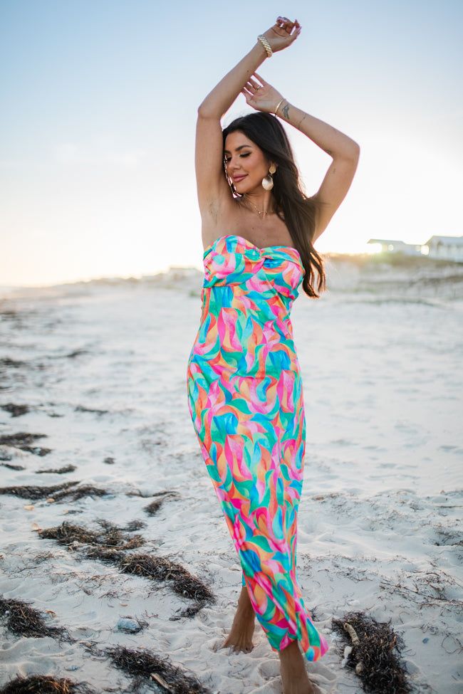 Bags Are Packed In Kaleidoscope Dreams Satin Strapless Dress sold by Pink Lily