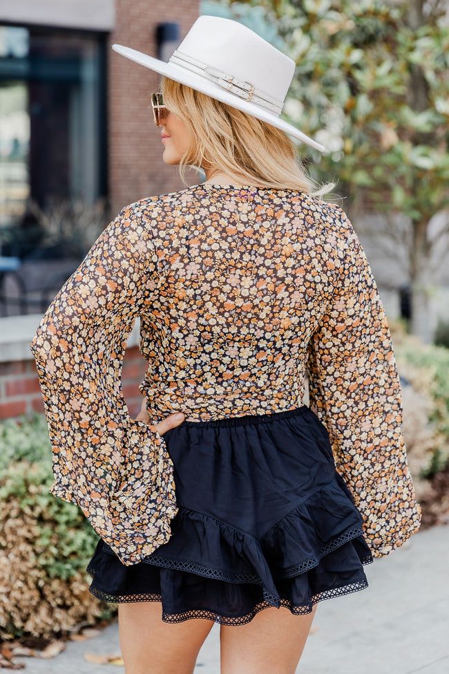 Good For You Black Floral Tie Front Crop Top FINAL SALE sold by Pink Lily product image thumbnail 4