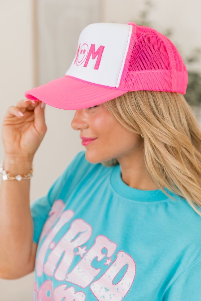 Mom Smiley White Hot Pink Trucker Hat SALE sold by Pink Lily product image thumbnail 2