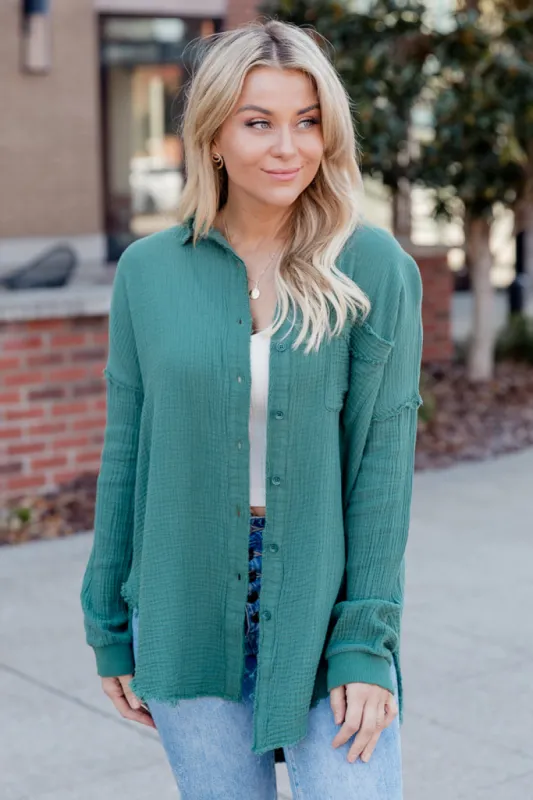 Let Me Adore You Forest Button Front Gauze Blouse FINAL SALE sold by Pink Lily