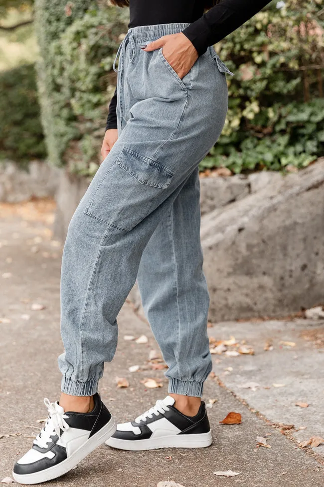 Keep Moving Forward Light Wash Chambray Cargo Joggers FINAL SALE sold by Pink Lily product image thumbnail 3