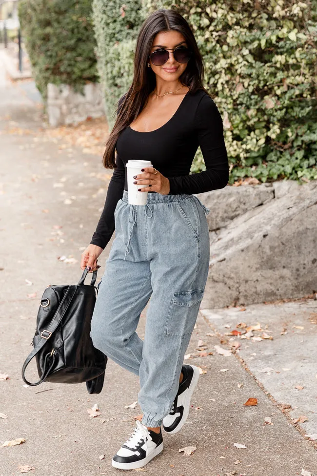 Keep Moving Forward Light Wash Chambray Cargo Joggers FINAL SALE sold by Pink Lily product image thumbnail 2