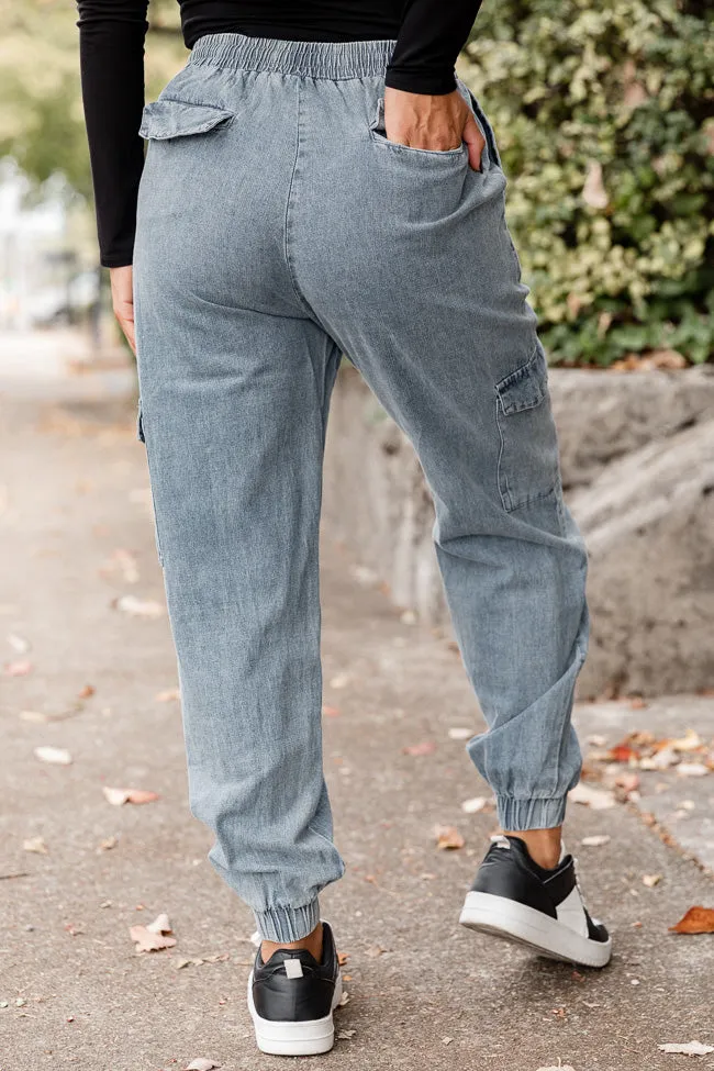 Keep Moving Forward Light Wash Chambray Cargo Joggers FINAL SALE sold by Pink Lily product image thumbnail 4