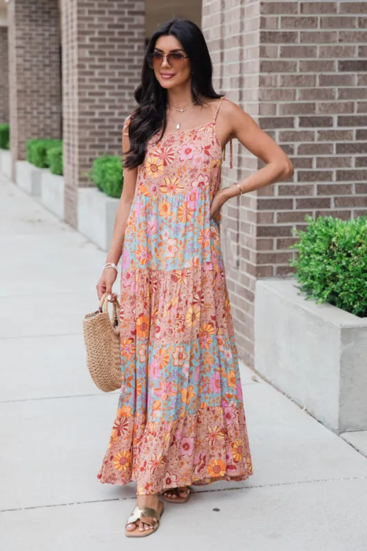 Enchanted To Meet You Multi Print Maxi Dress sold by Pink Lily